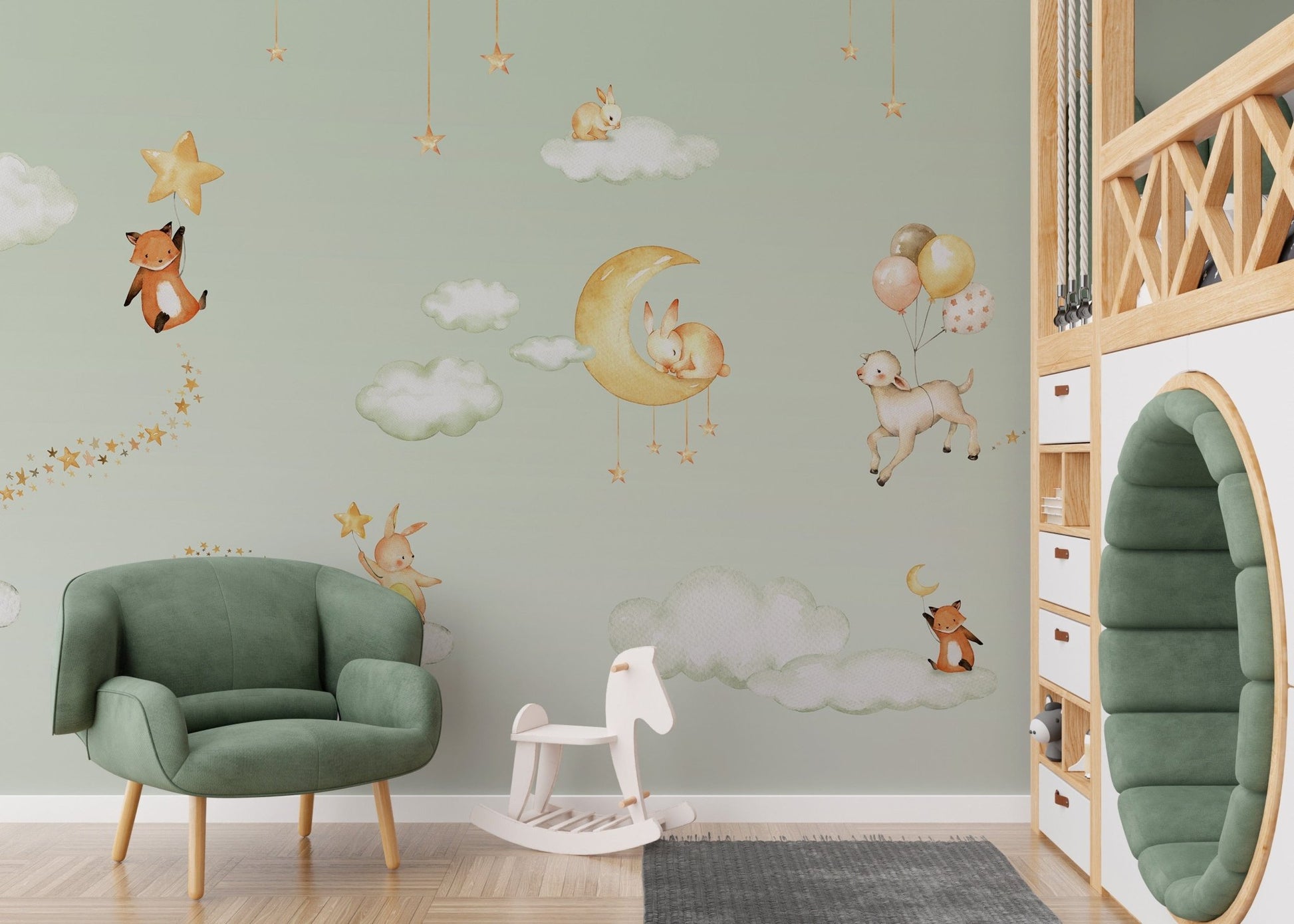 Green Sweet dreams wallpaper for kids room - Giffywalls KB46