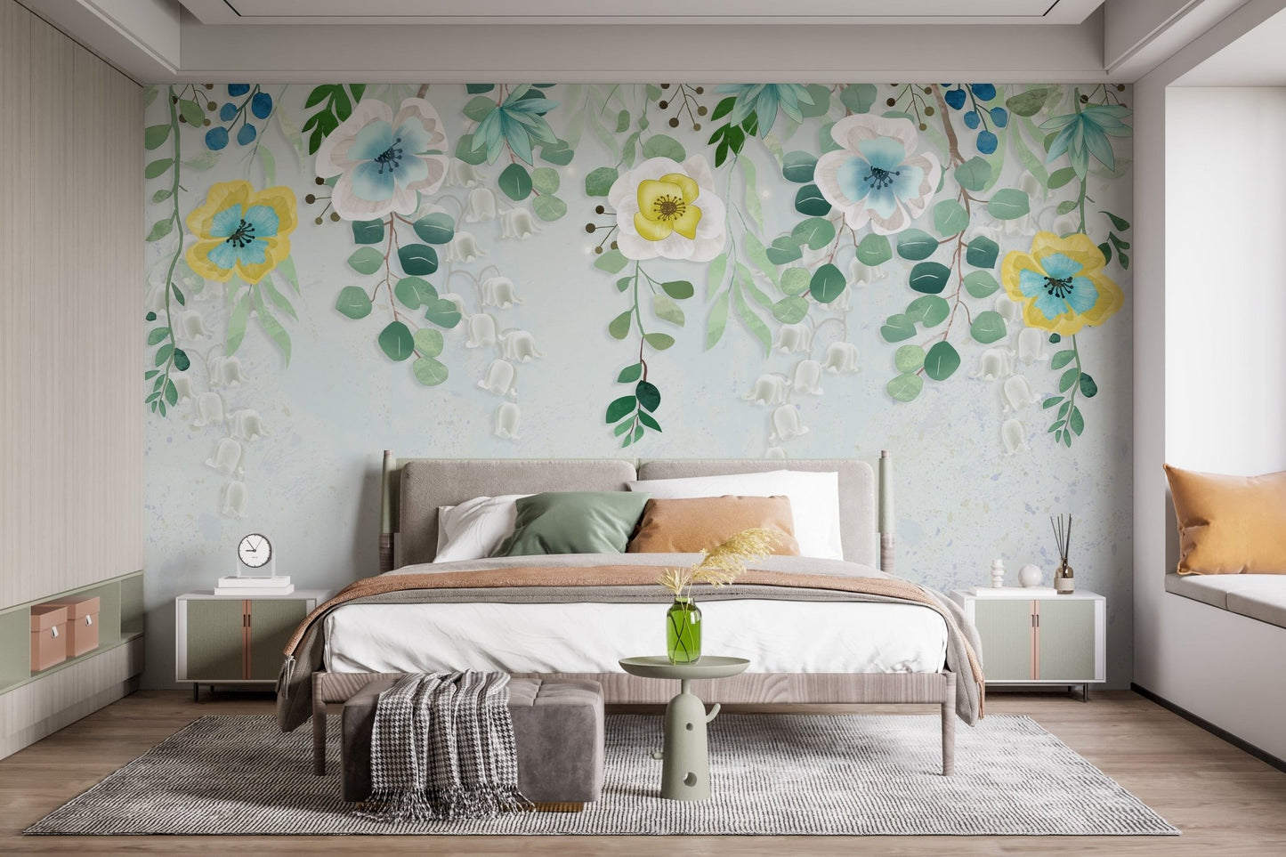 Stick on hanging flower wallpaper B118