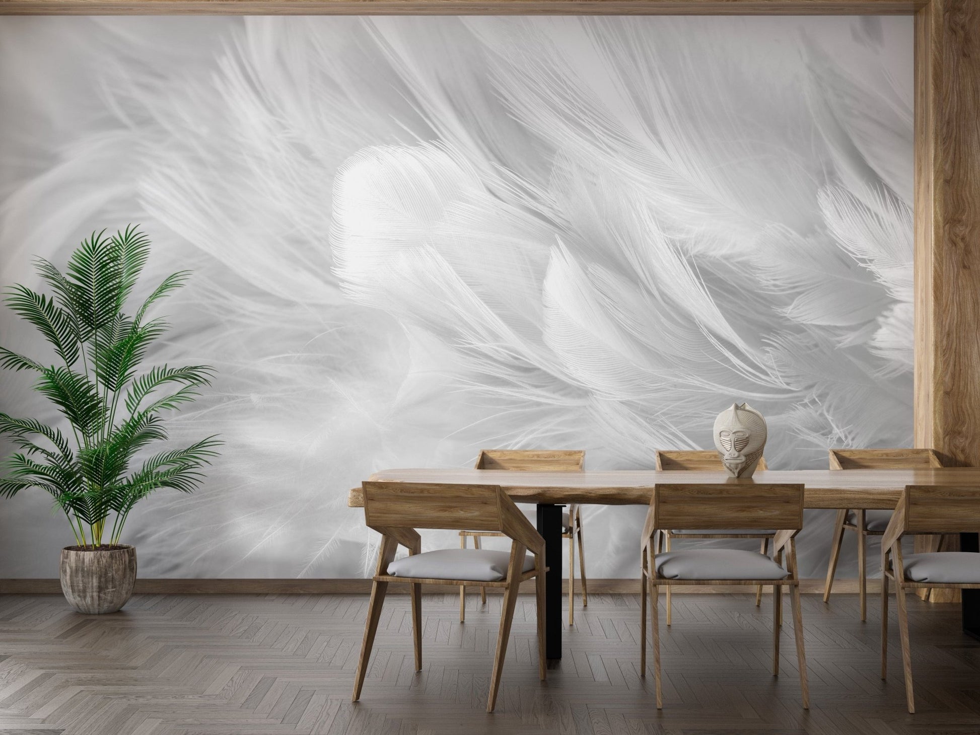White Bird Feather Wallpaper Mural - Giffywalls