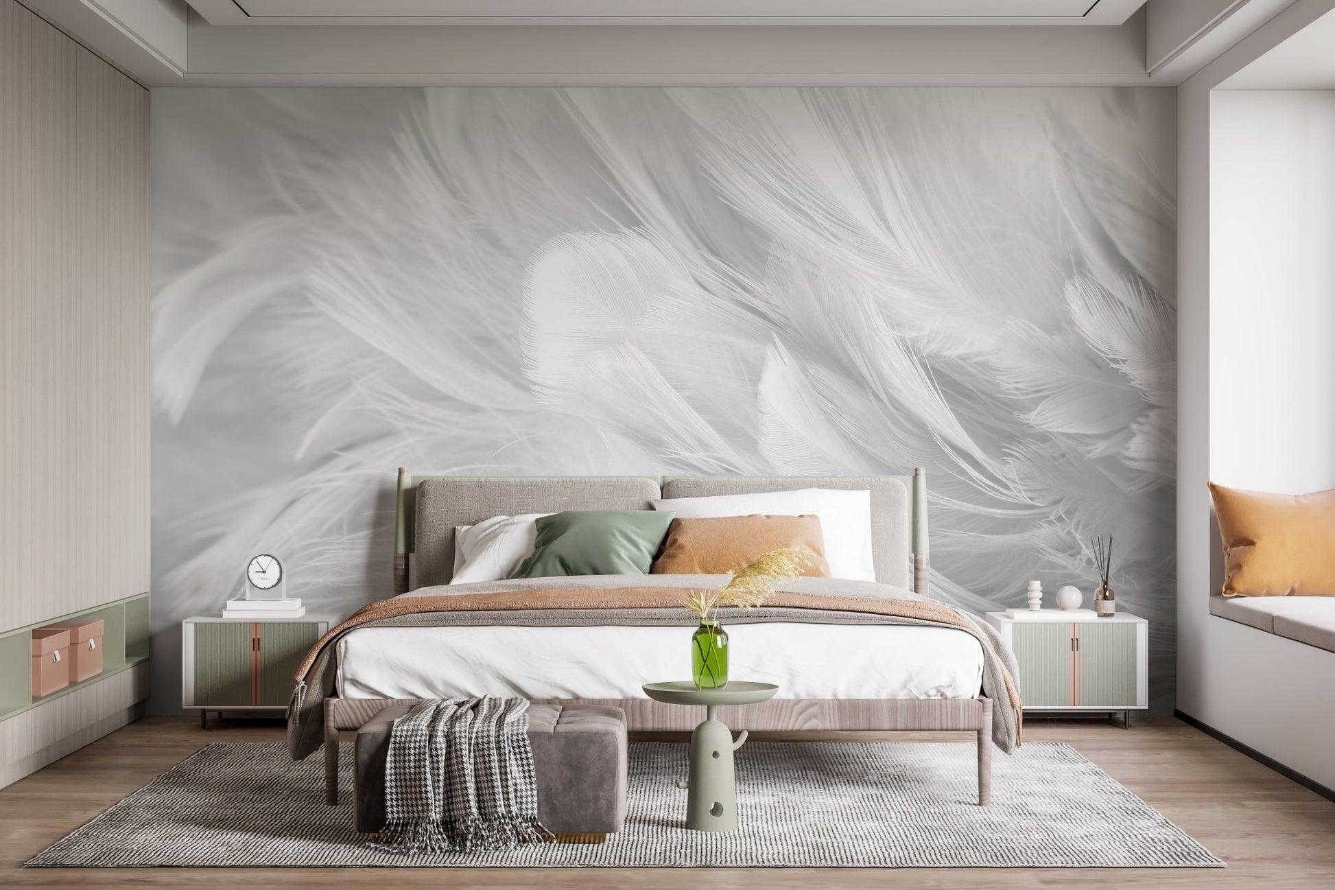 white bird feather wallpaper for walls