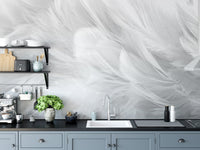 white bird feather mural wallpaper