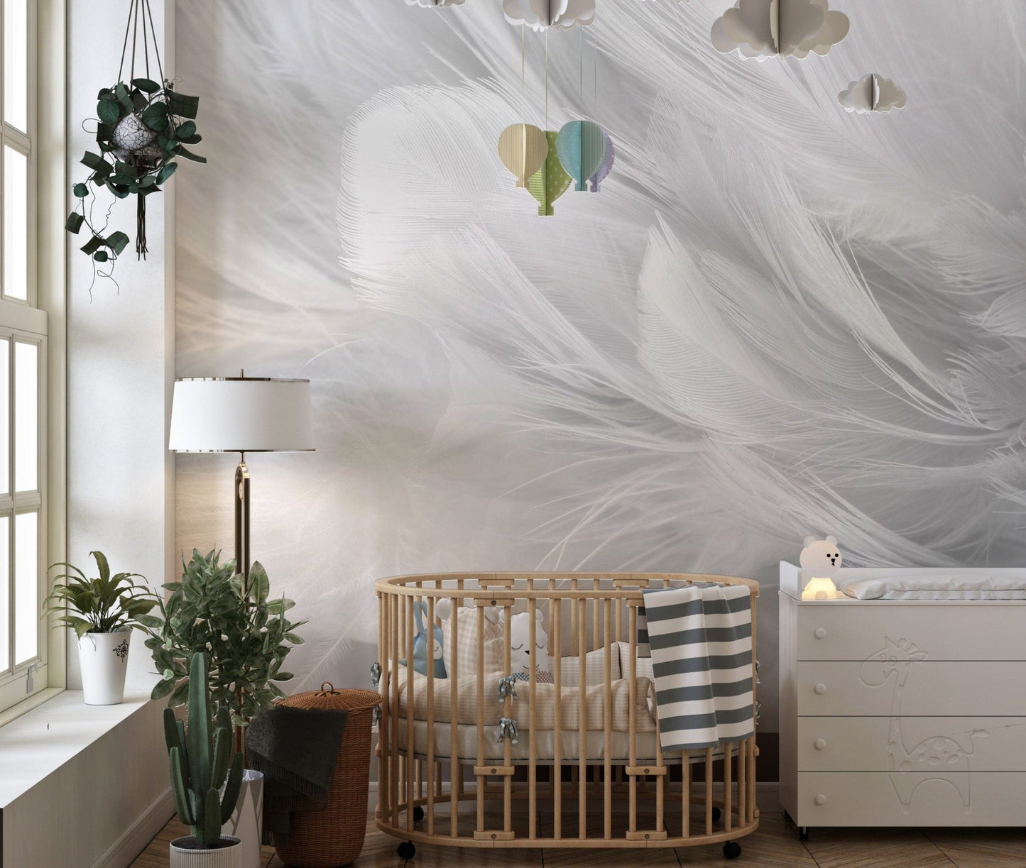 White Bird Feather Wallpaper Mural - Giffywalls