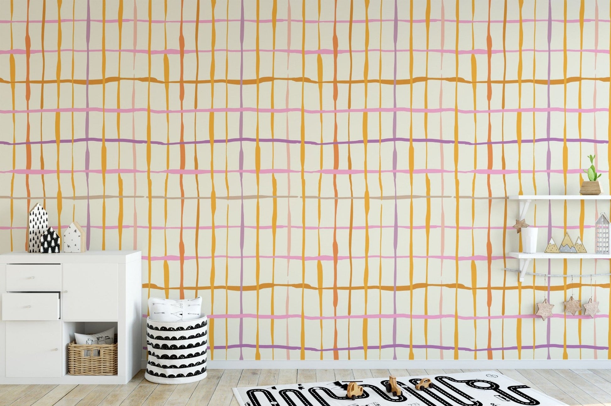Stylish vibrant retro lines wallpaper mural
