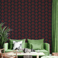 Bold red botanical wallpaper design

