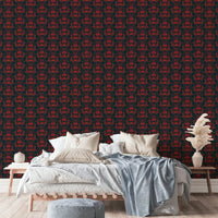 Stylized red florals on charcoal black

