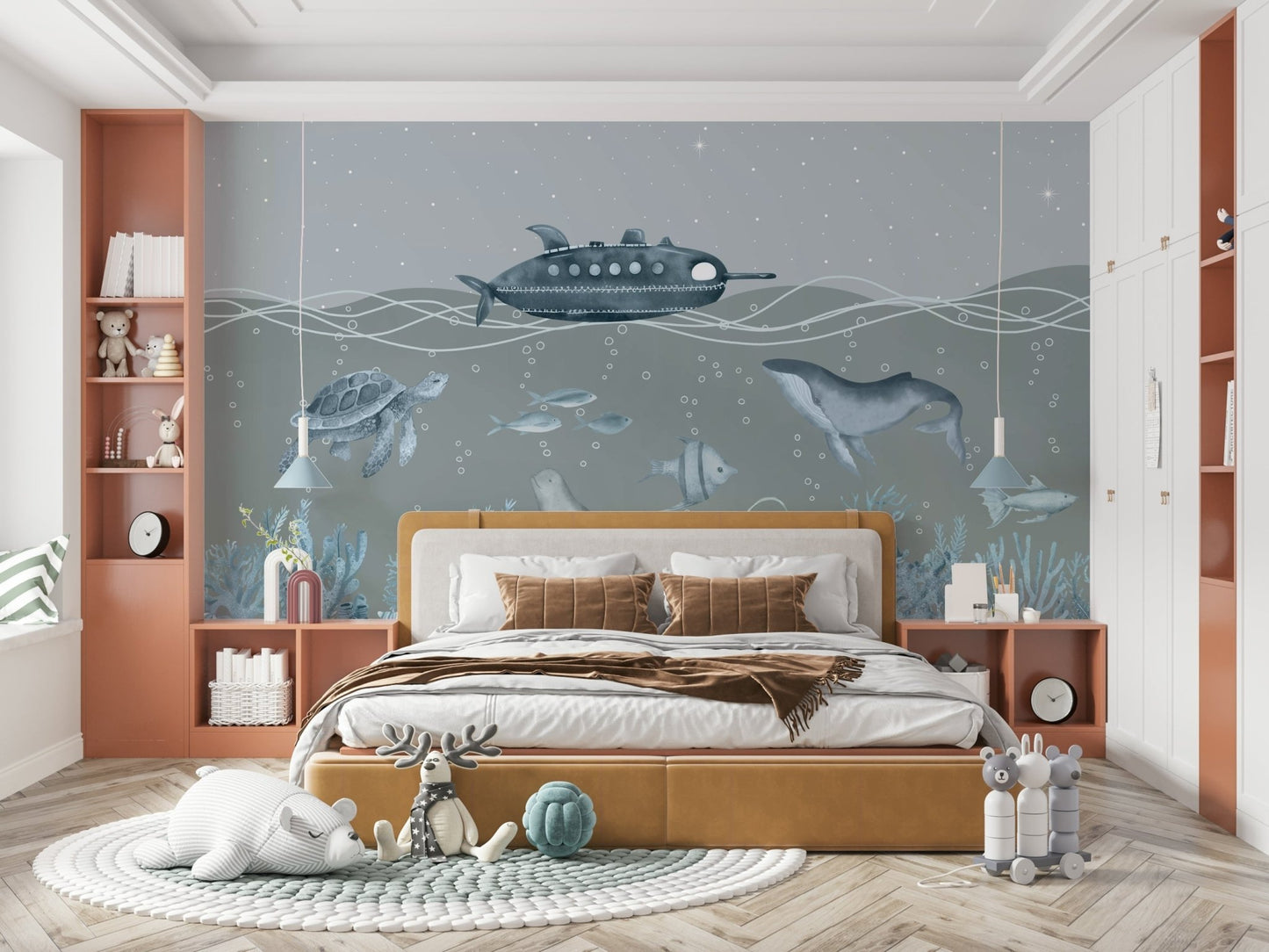 The water is a beautiful, clear blue.

