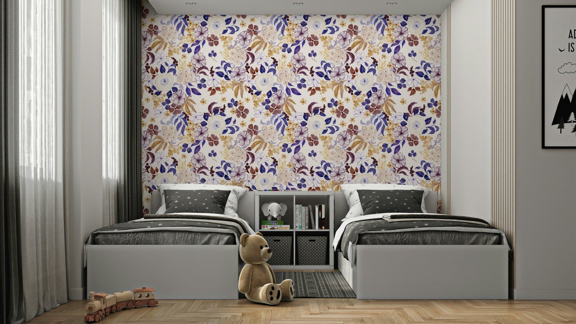 Nature-inspired botanical wallpaper in soft tones., GD1790