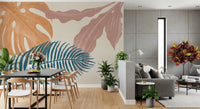Artistic botanical wall mural with hand-painted leaf pattern and calm colour mix