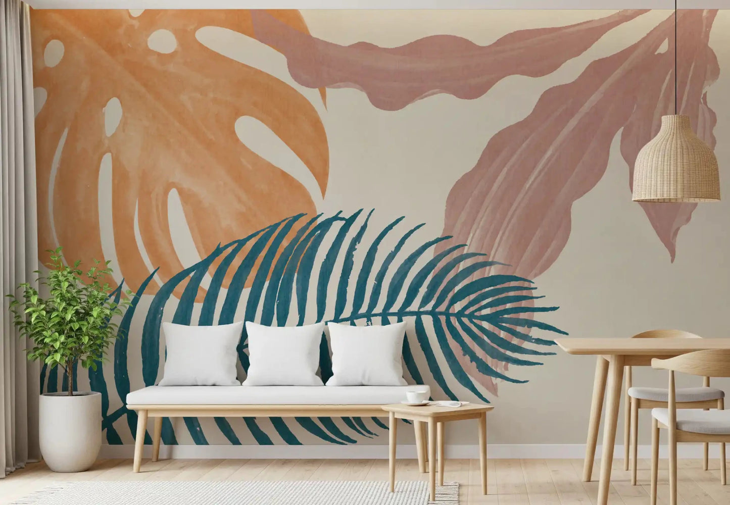 Hallway finished in Subtle Botanical Flow wall mural with soft botanical layers