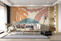 Hallway setup with Subtle Botanical Flow wall mural in earthy foliage shades