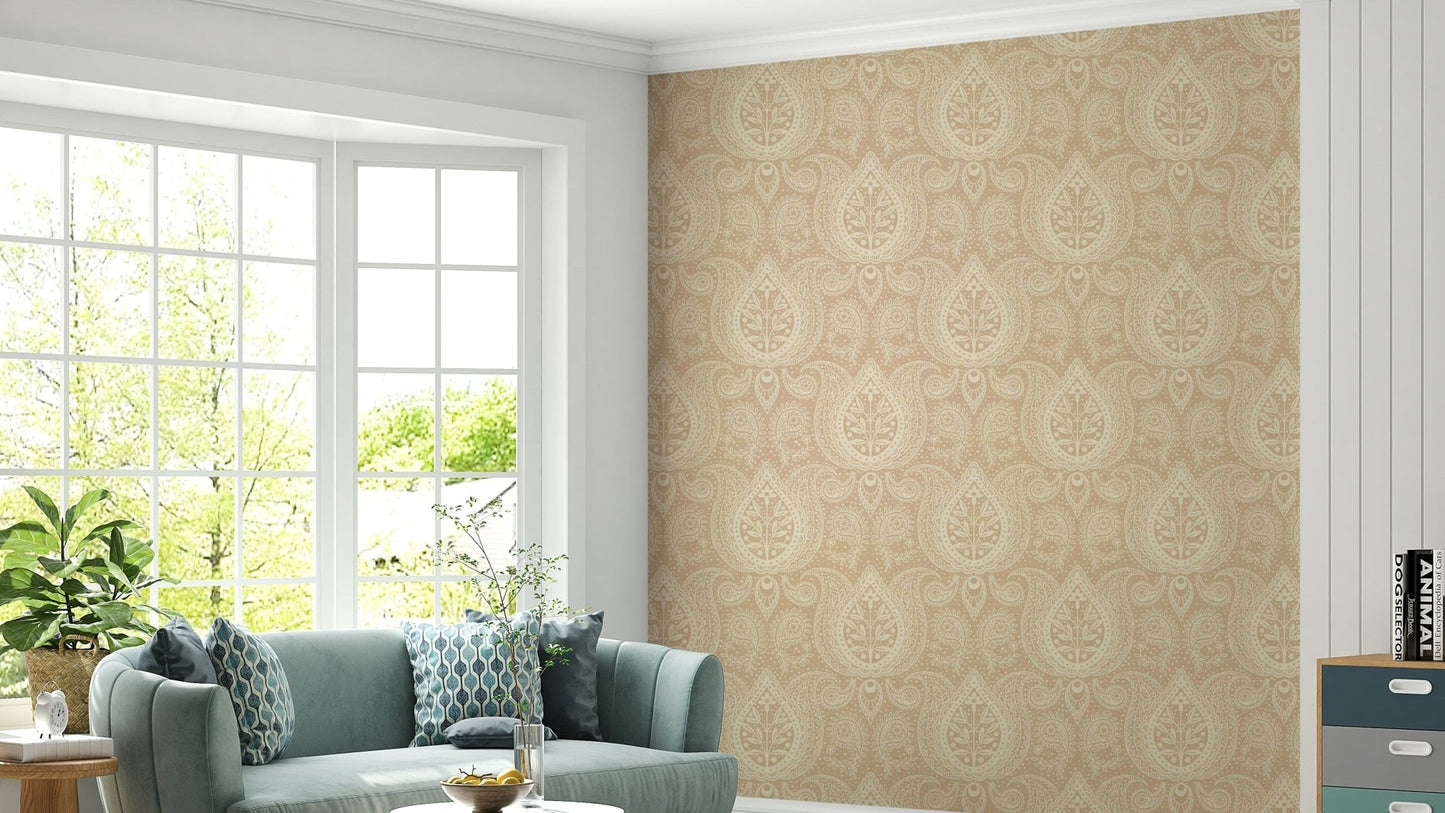 Beige paisley floral pattern wallpaper

