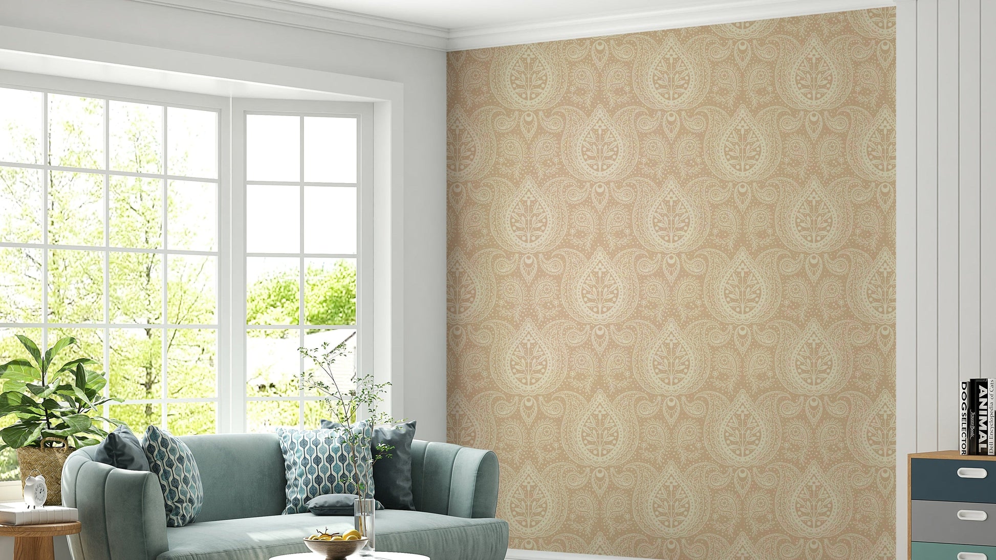 Beige paisley floral pattern wallpaper

