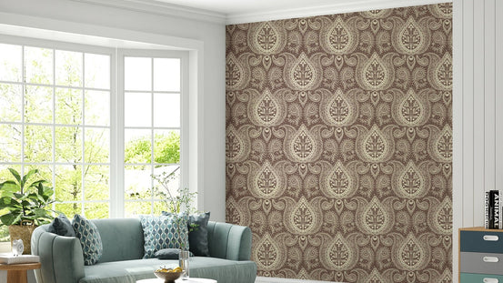Subtle Botanical Paisley - mocha brown Wallpaper⁠ GD395