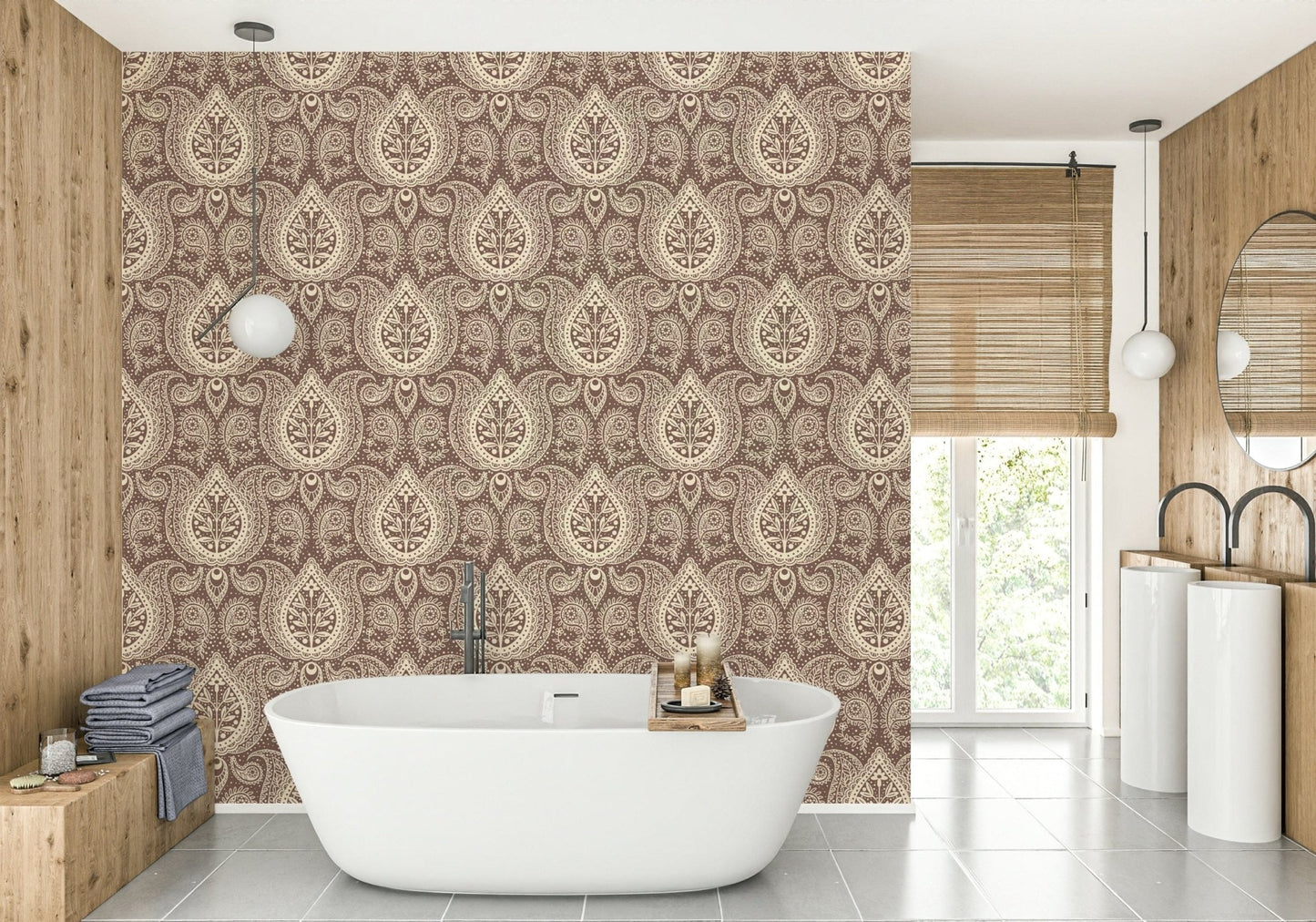 Subtle Botanical Paisley - mocha brown Wallpaper⁠