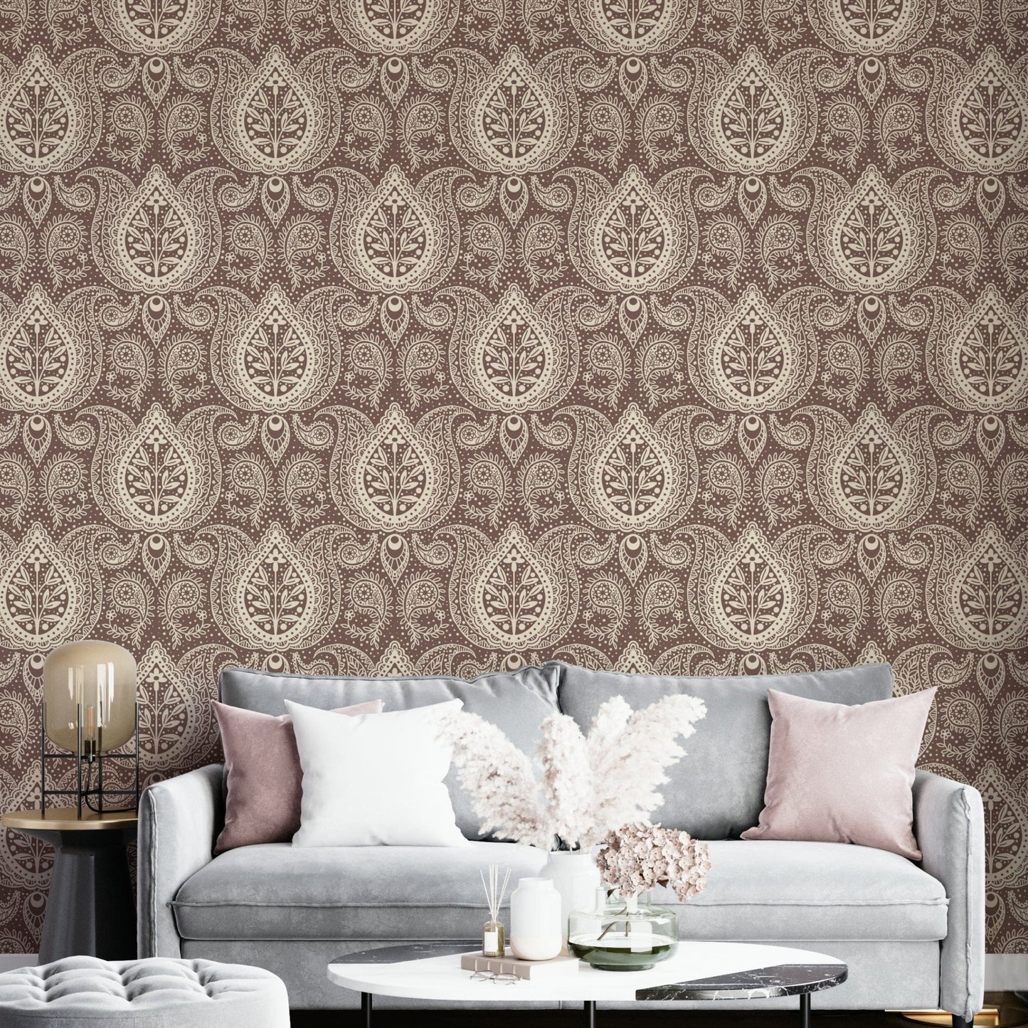 Subtle Botanical Paisley - mocha brown Wallpaper⁠