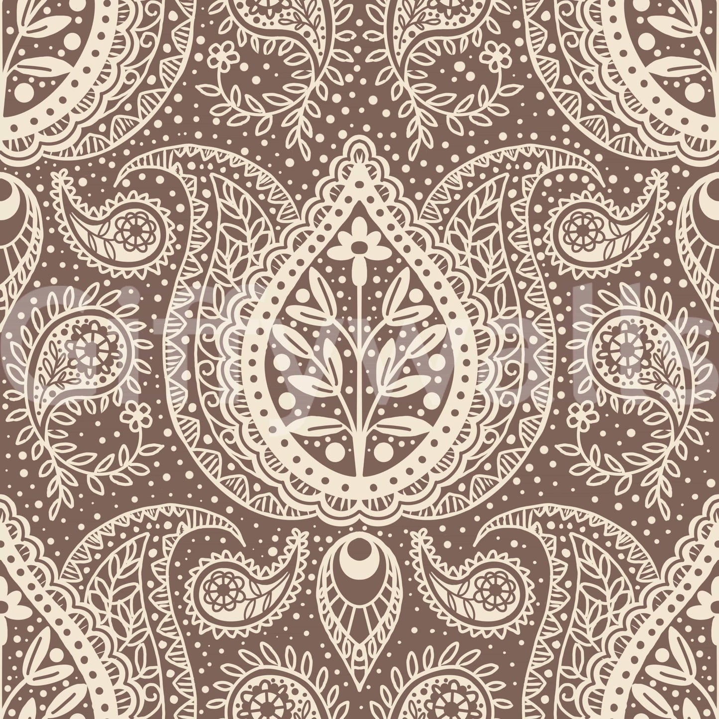 Subtle Botanical Paisley - mocha brown Wallpaper⁠