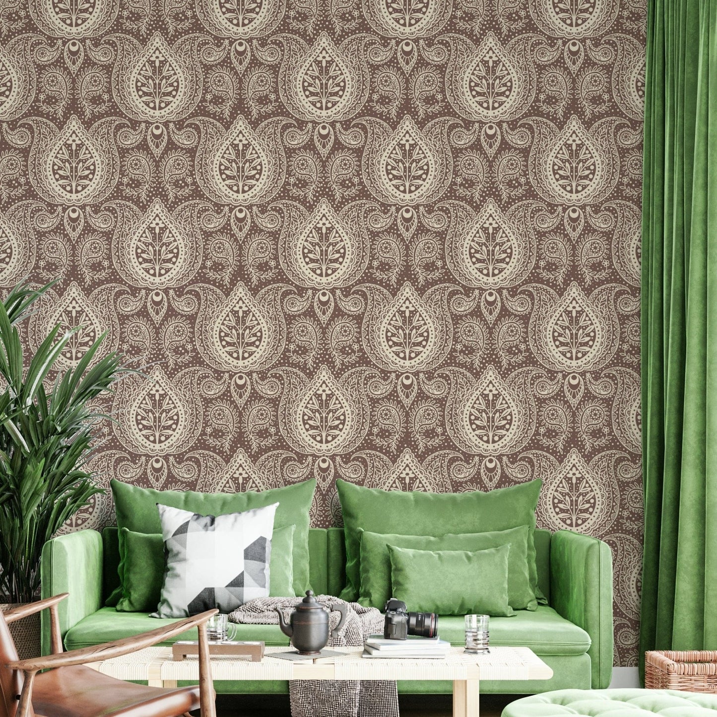 Subtle Botanical Paisley - mocha brown Wallpaper⁠