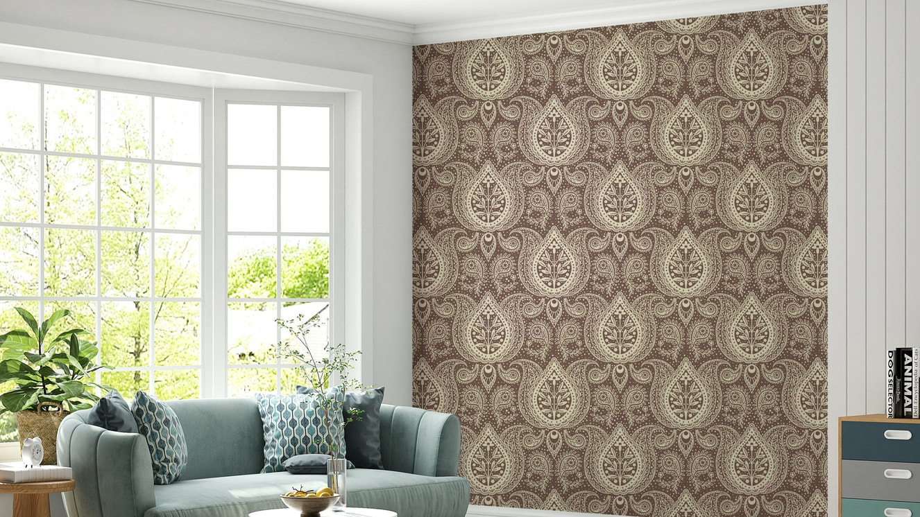 Subtle Botanical Paisley - mocha brown Wallpaper⁠