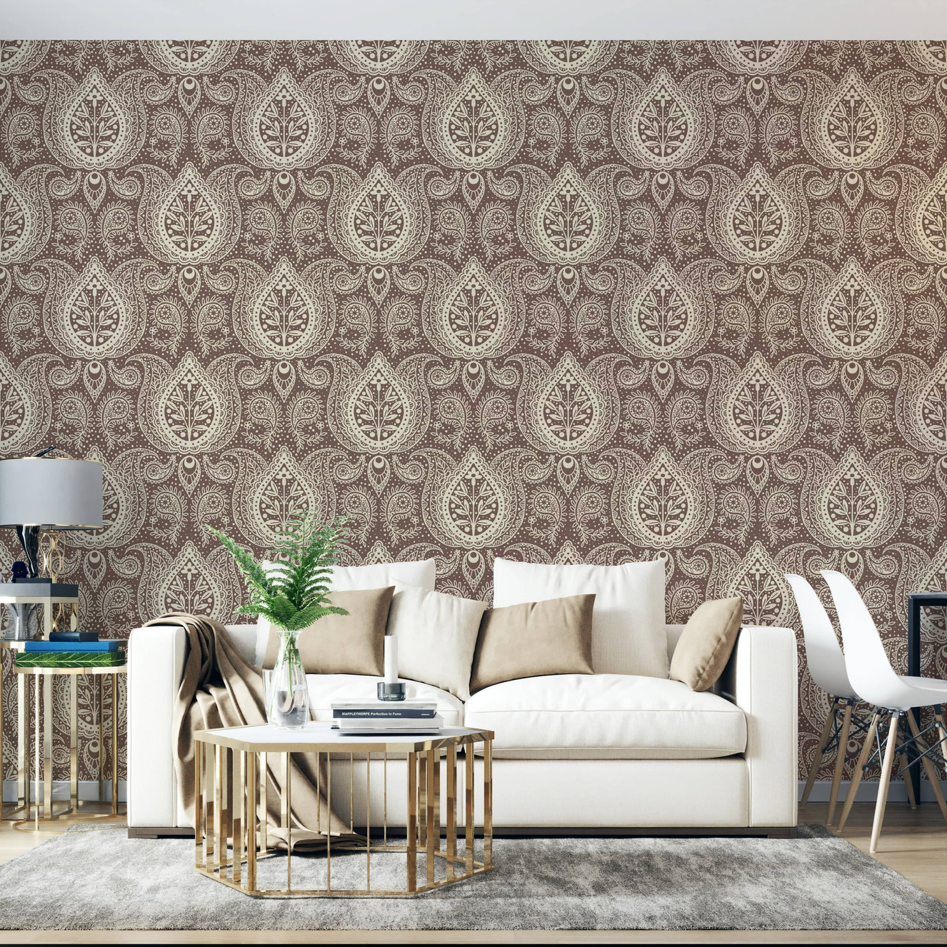Subtle Botanical Paisley - mocha brown Wallpaper⁠