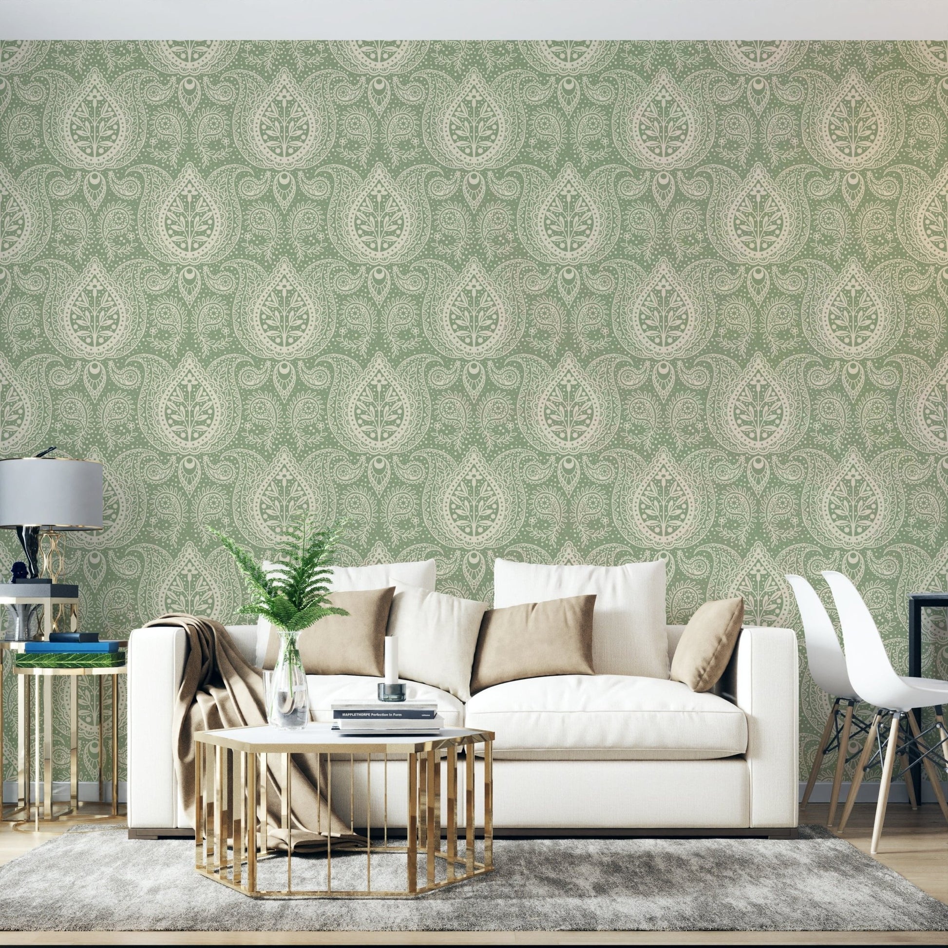 Subtle green paisley botanical art

