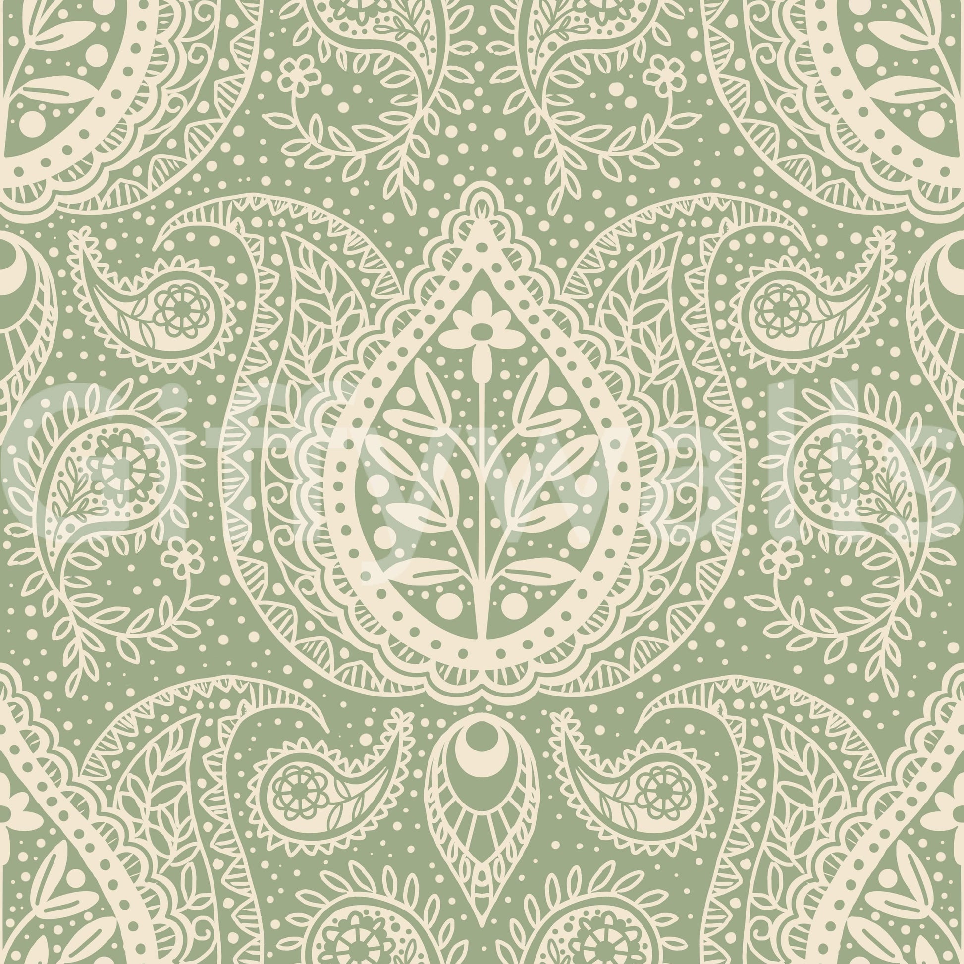 Traditional paisley wallpaper sage

