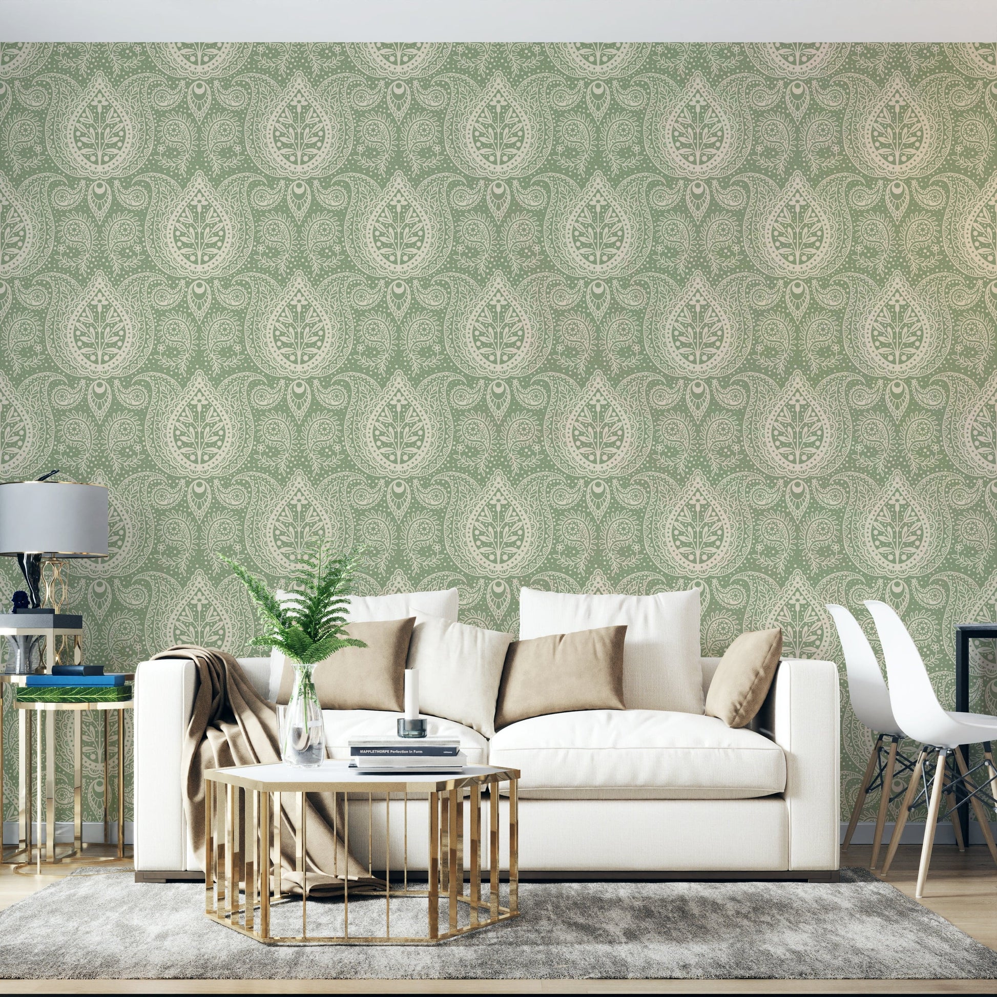 Subtle green paisley botanical art

