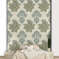 Neutral paisley mural with botanicals

