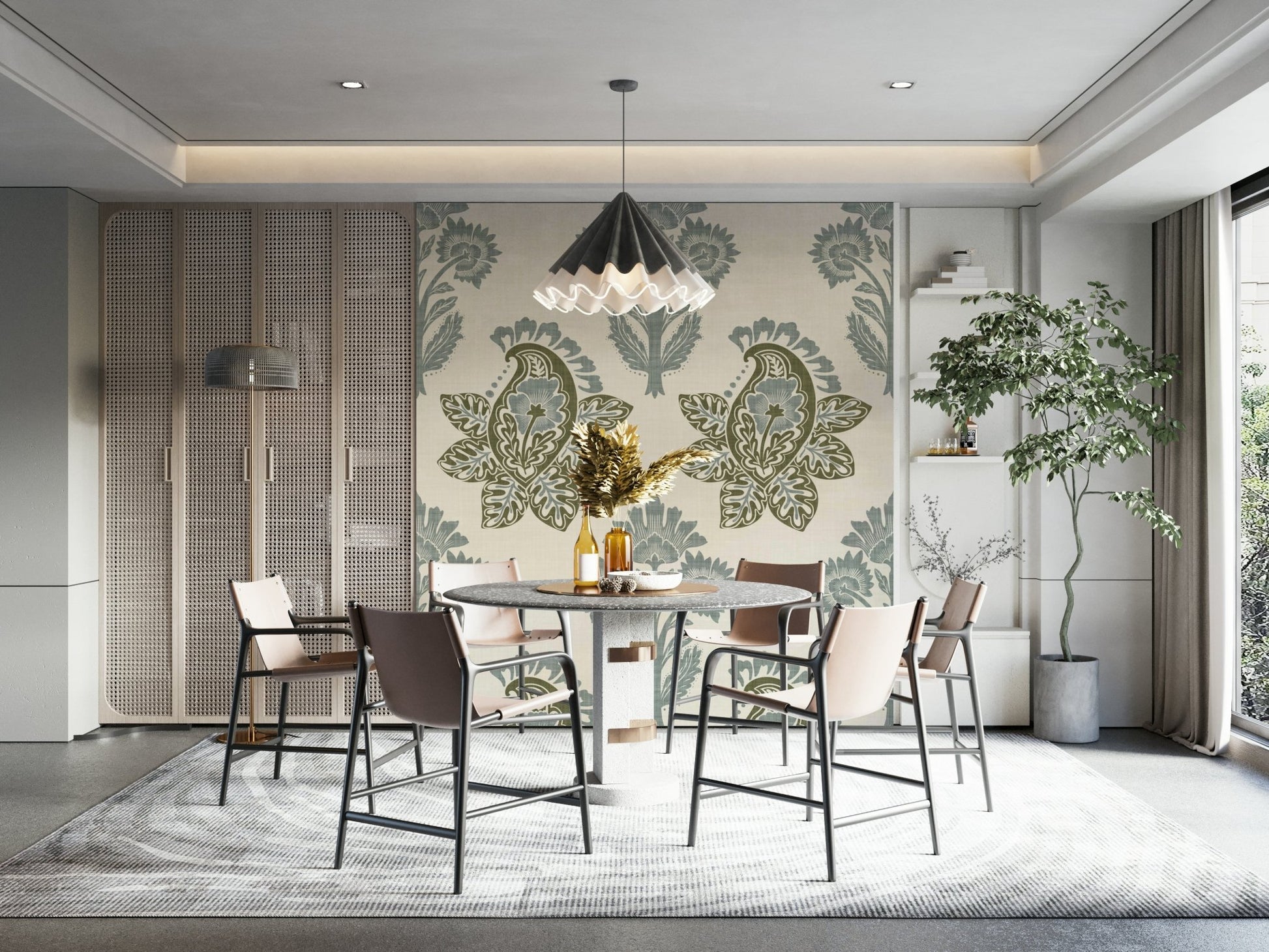 Nature-inspired paisley wallpaper design

