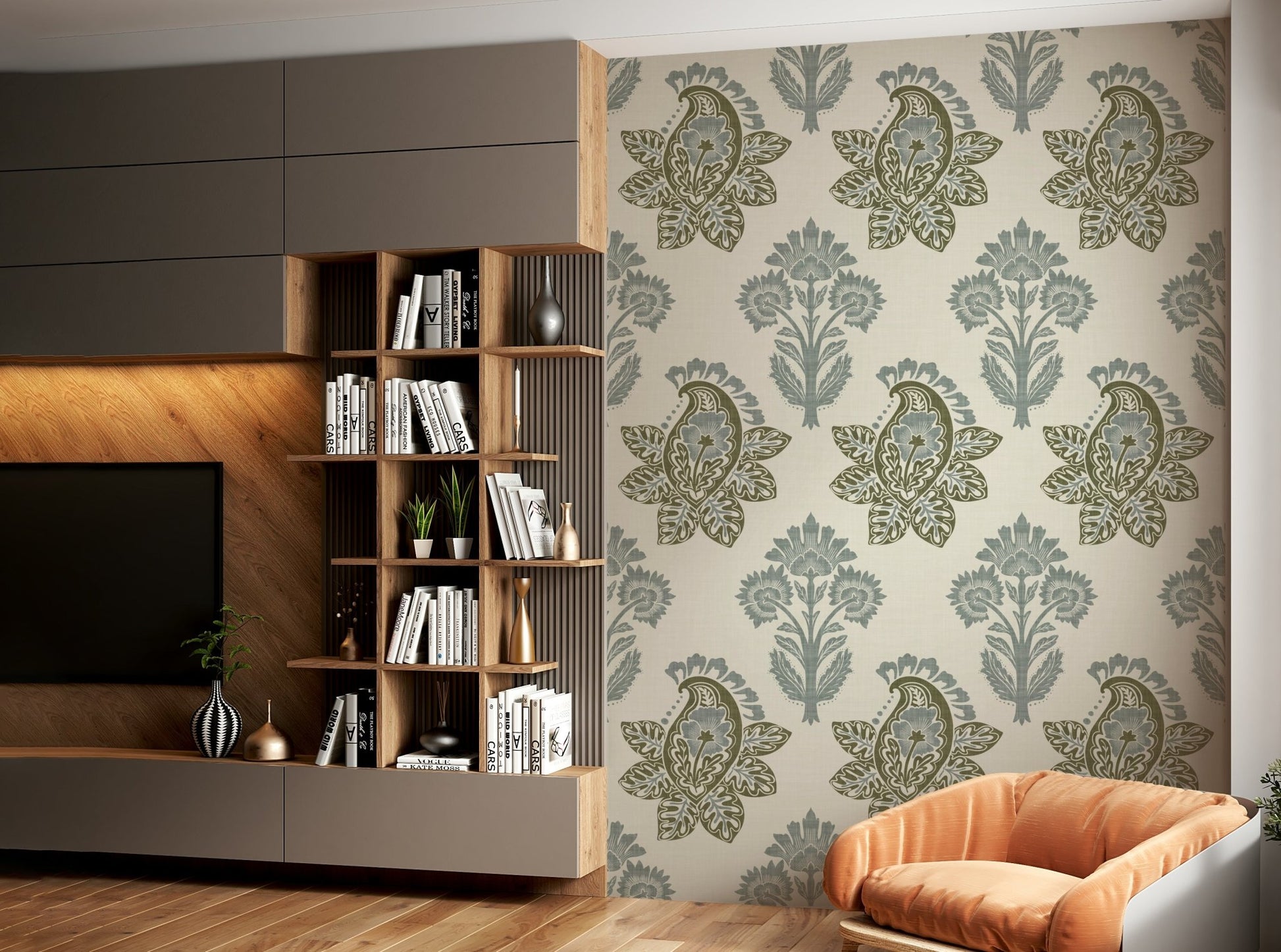 Soft paisley wallpaper with leaves

