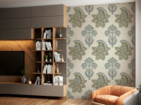 Soft paisley wallpaper with leaves

