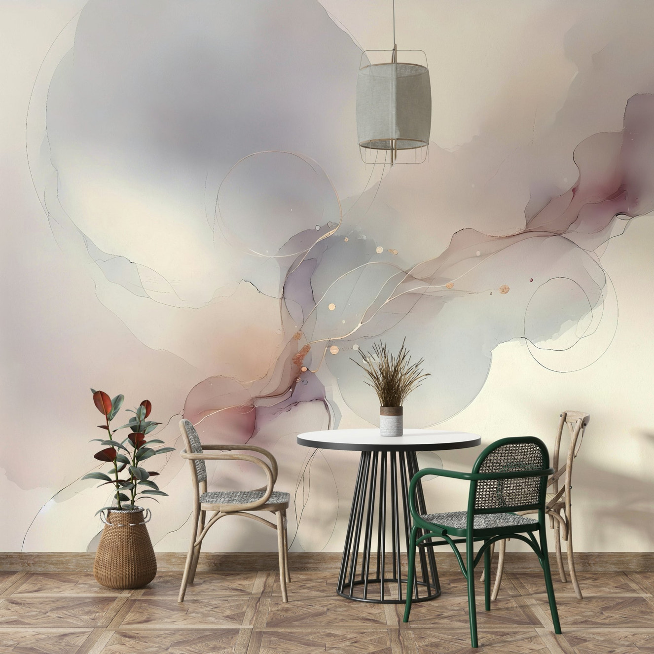 Subtle Breeze Wall Mural in a serene living room.

