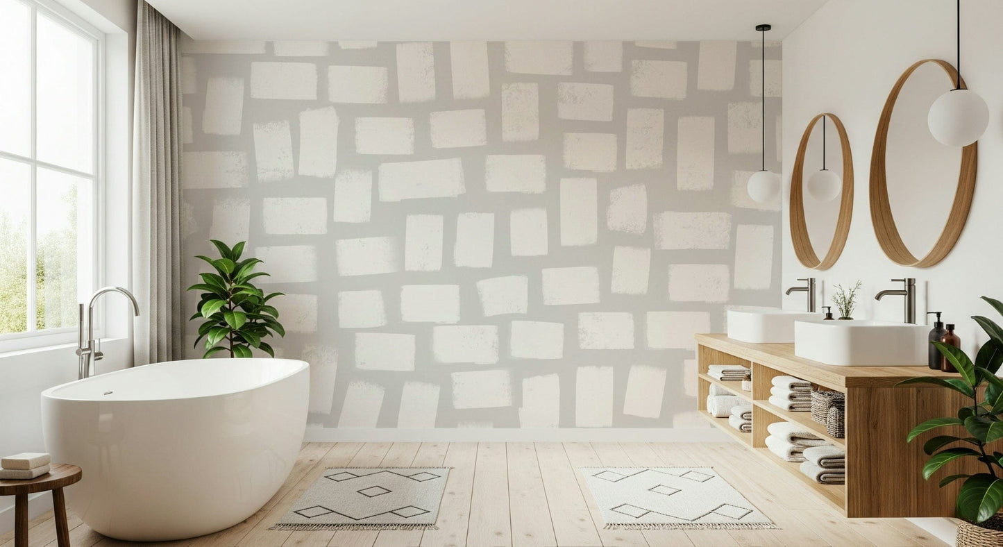 Elegant wall mural layout with hand-painted tile effects, GD5436