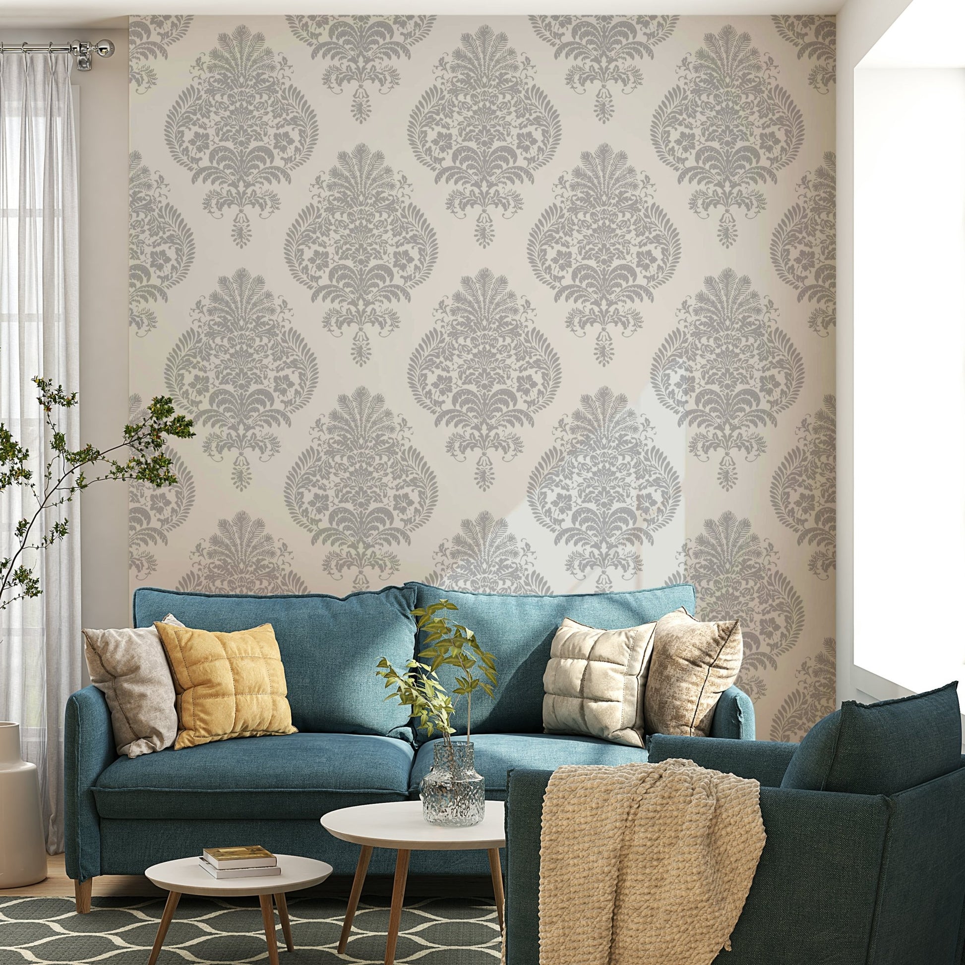 A dining area with a unique and serene design

