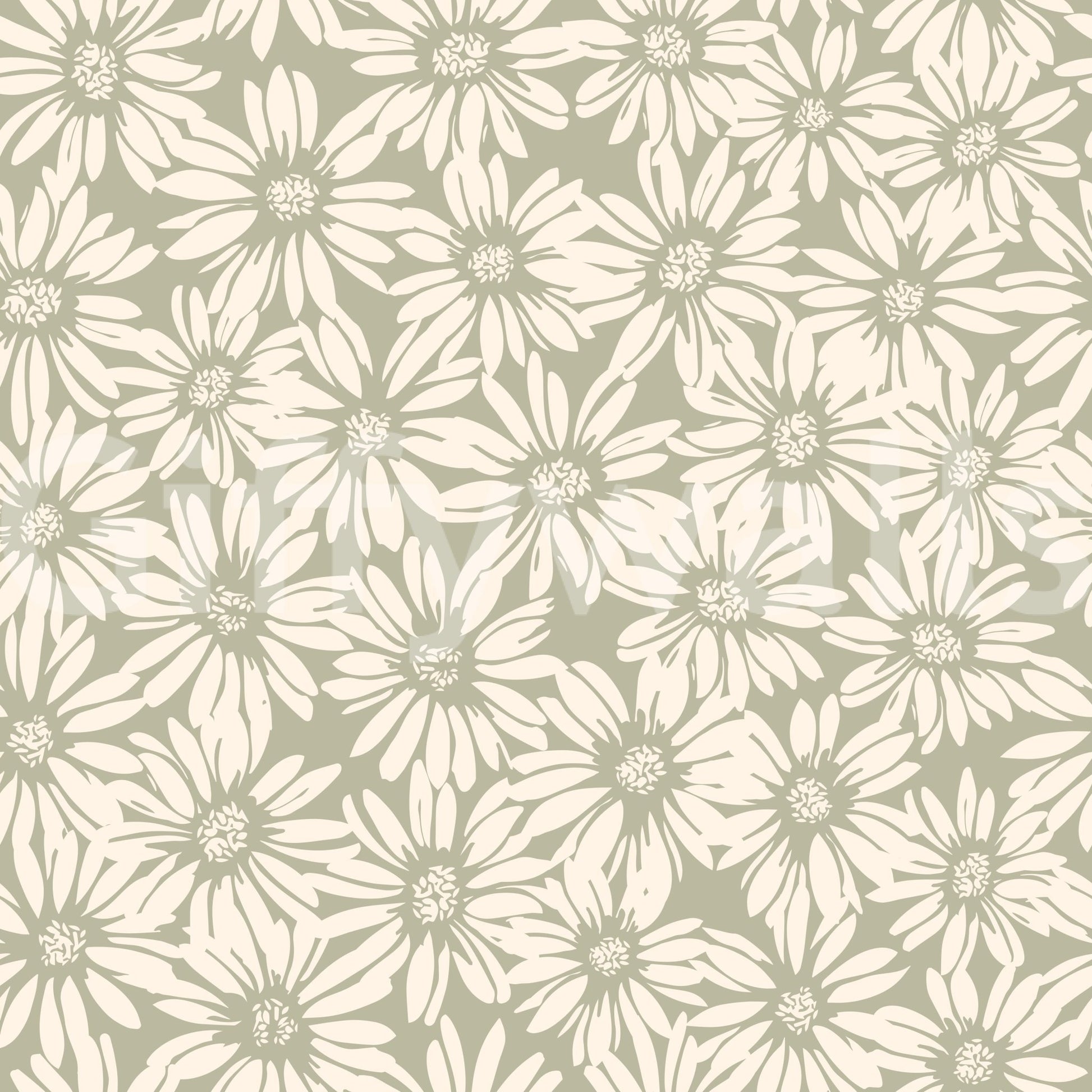 The flowing, whimsical pattern of the daisies on the wall.







