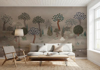Living room sofa setup finished with Subtle Eastern Garden Wall Mural 