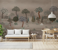 Subtle Eastern Garden Wall Mural behind a white bench in a softly lit sitting area