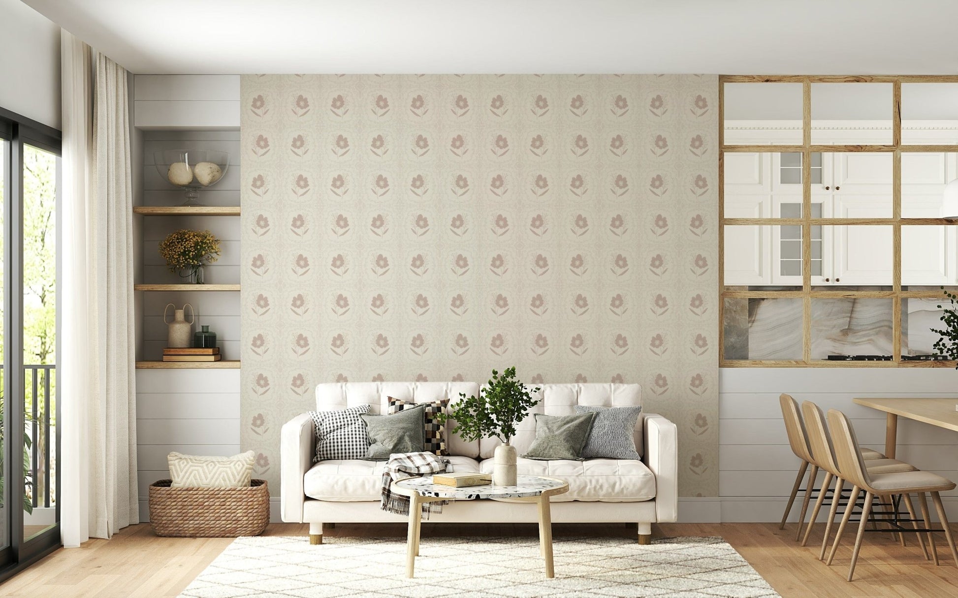 Seraphic wallpaper Calm florals, dreamy trellis, Subtle Floral Serenity.
