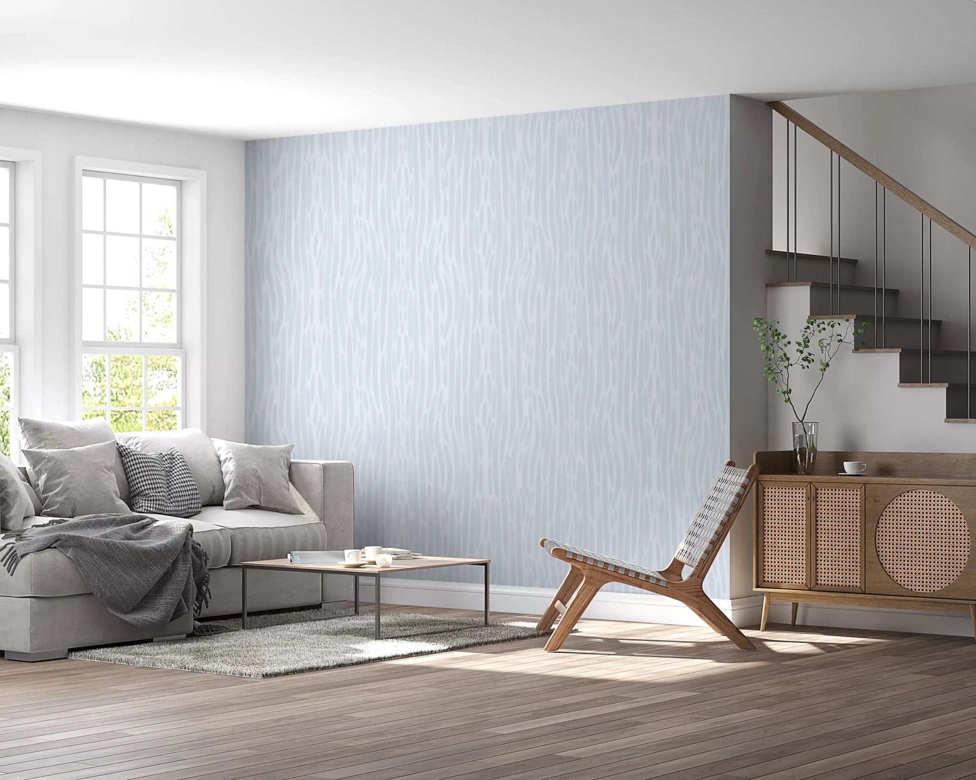 Close-up of Modern Abstract Watercolor Strokes wallpaper texture showing soft pale grey vertical stroke GD9522