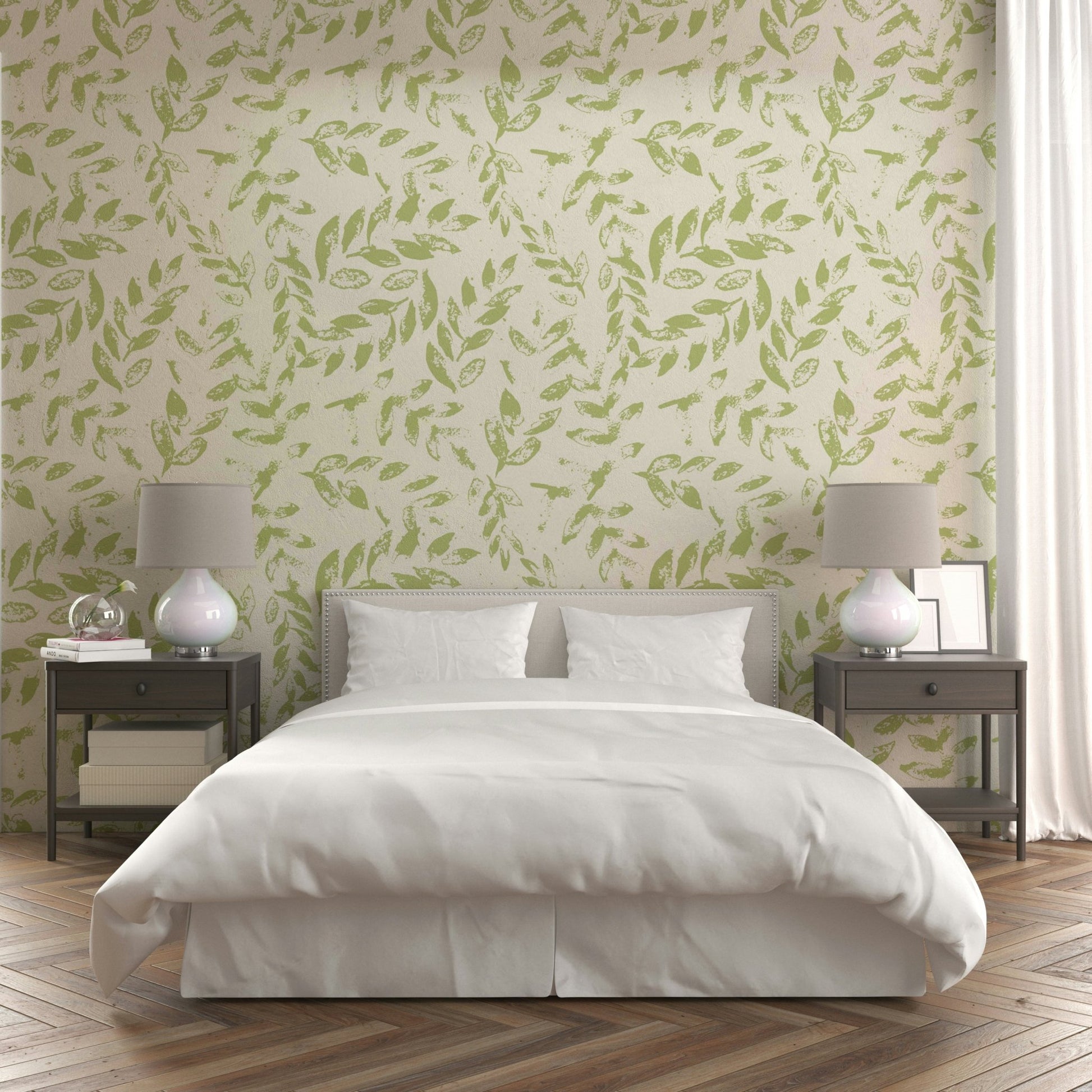 An installation view of the wallpaper being hung on a wall., GD4398