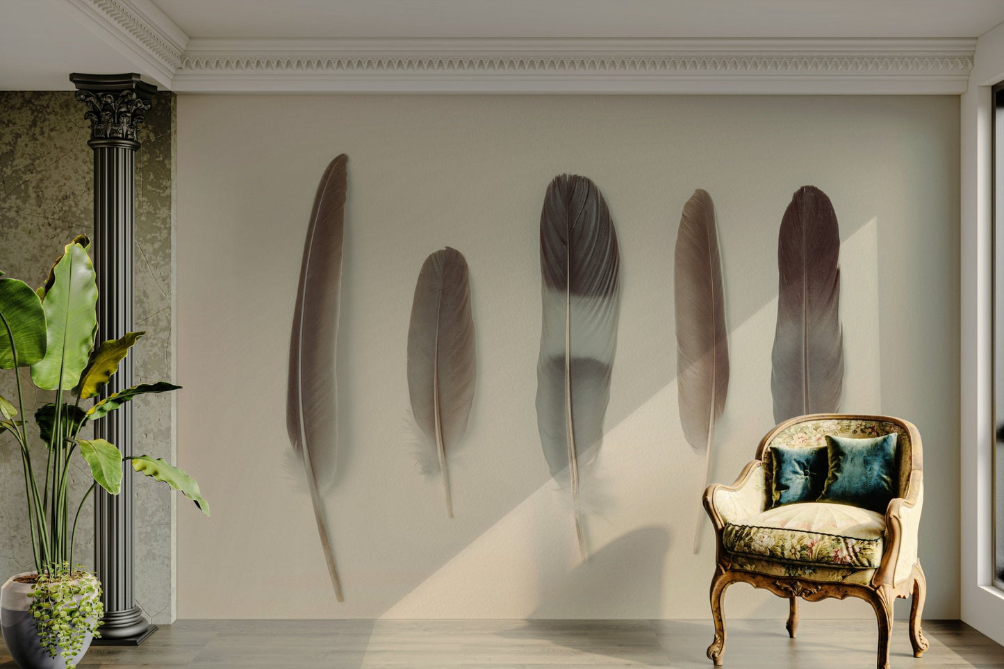 The texture of the feathers is soft and detailed.

