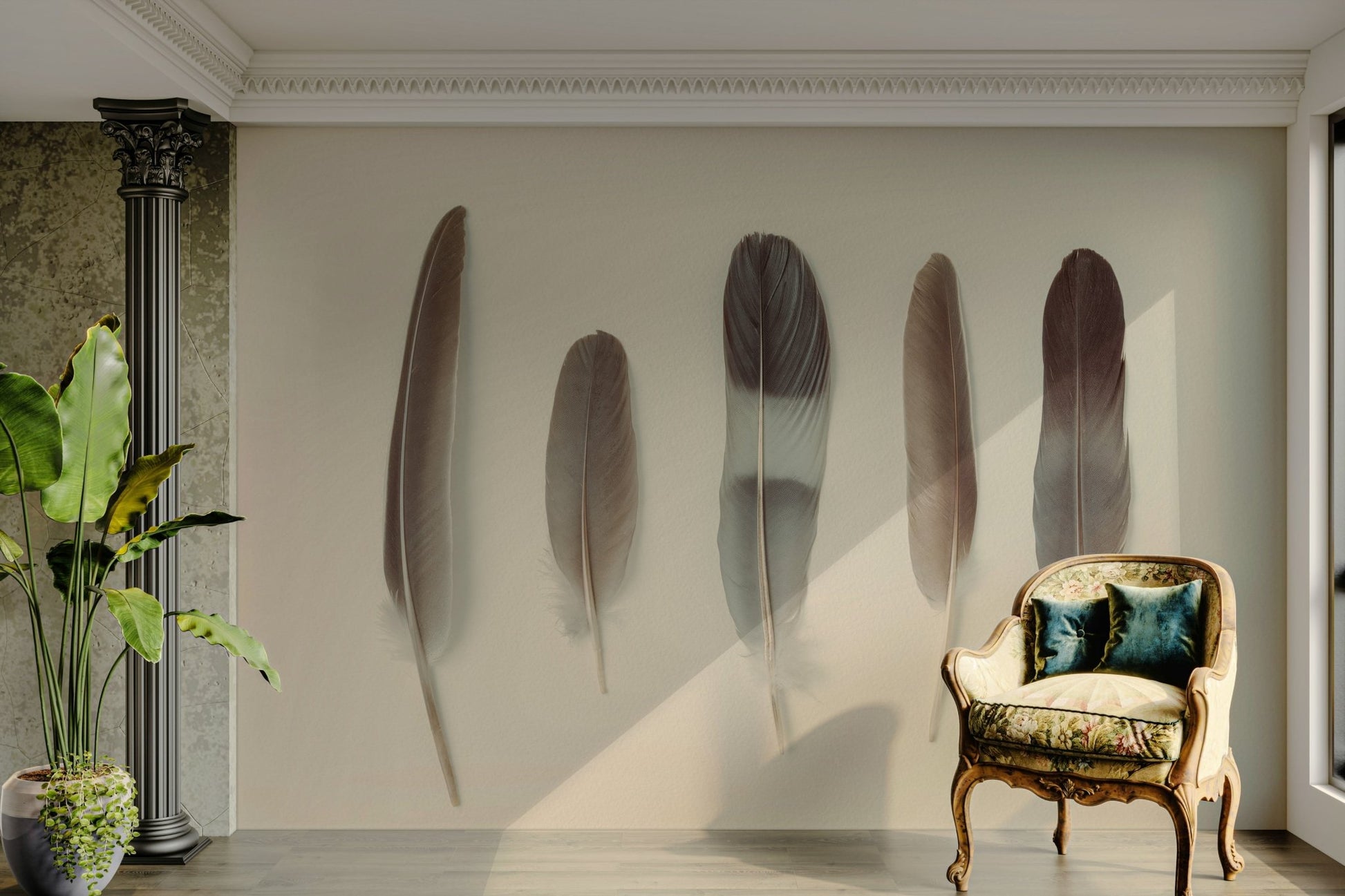 The texture of the feathers is soft and detailed.

