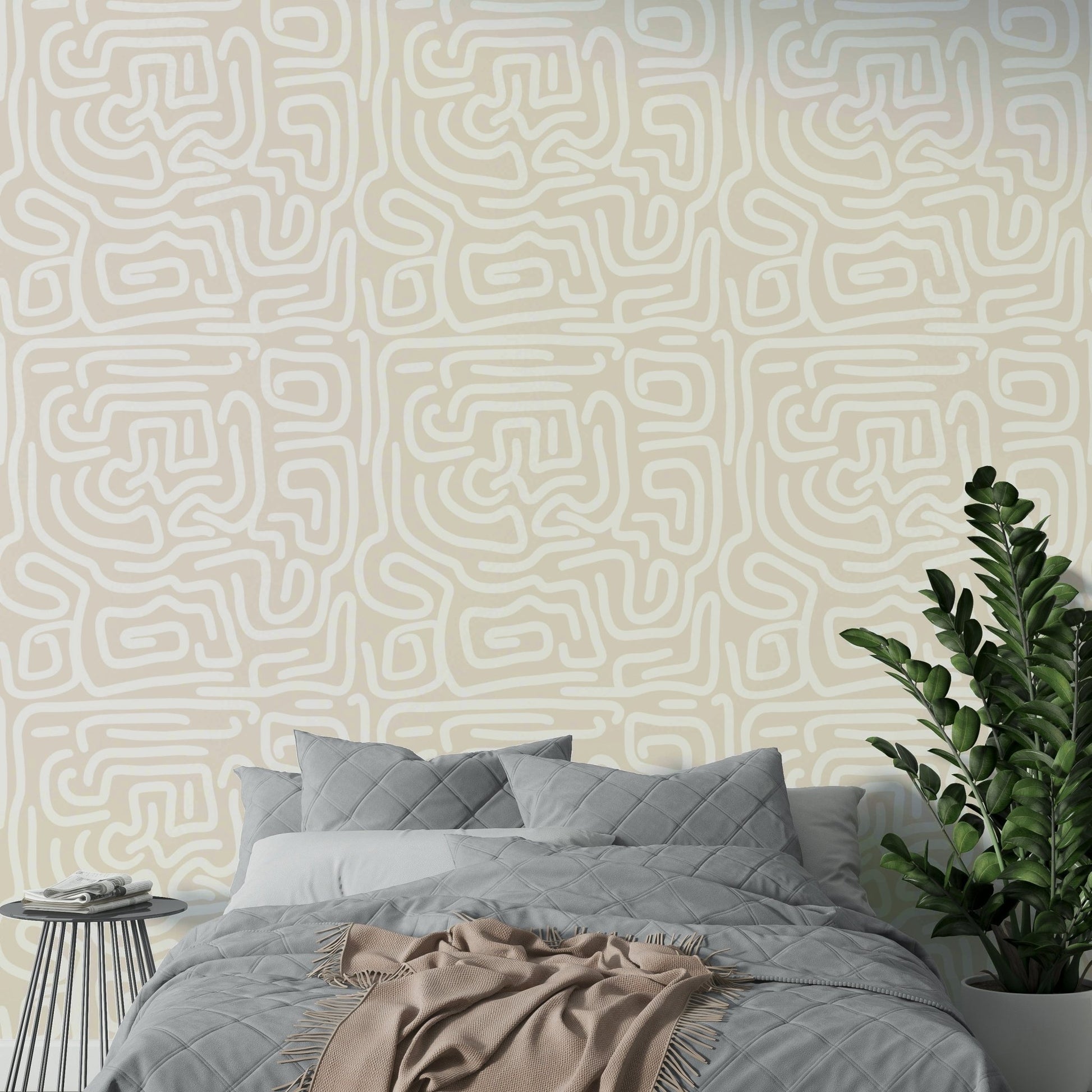 The Subtle Maze Wallpaper in a modern home office.
