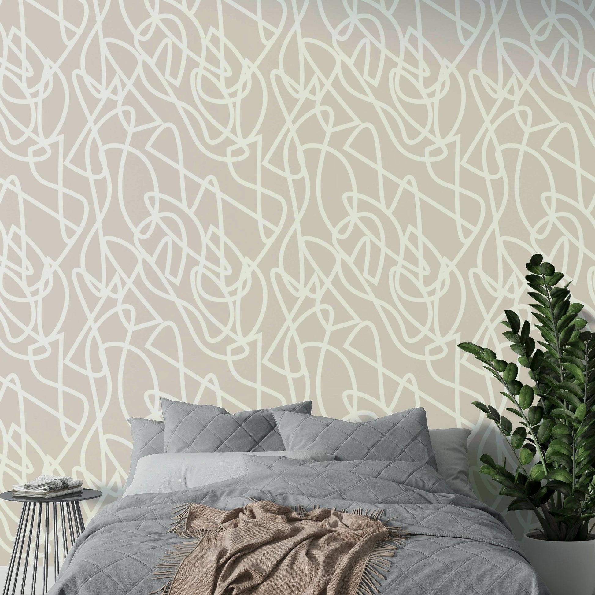 Detailed view of the continuous line drawing wallpaper

