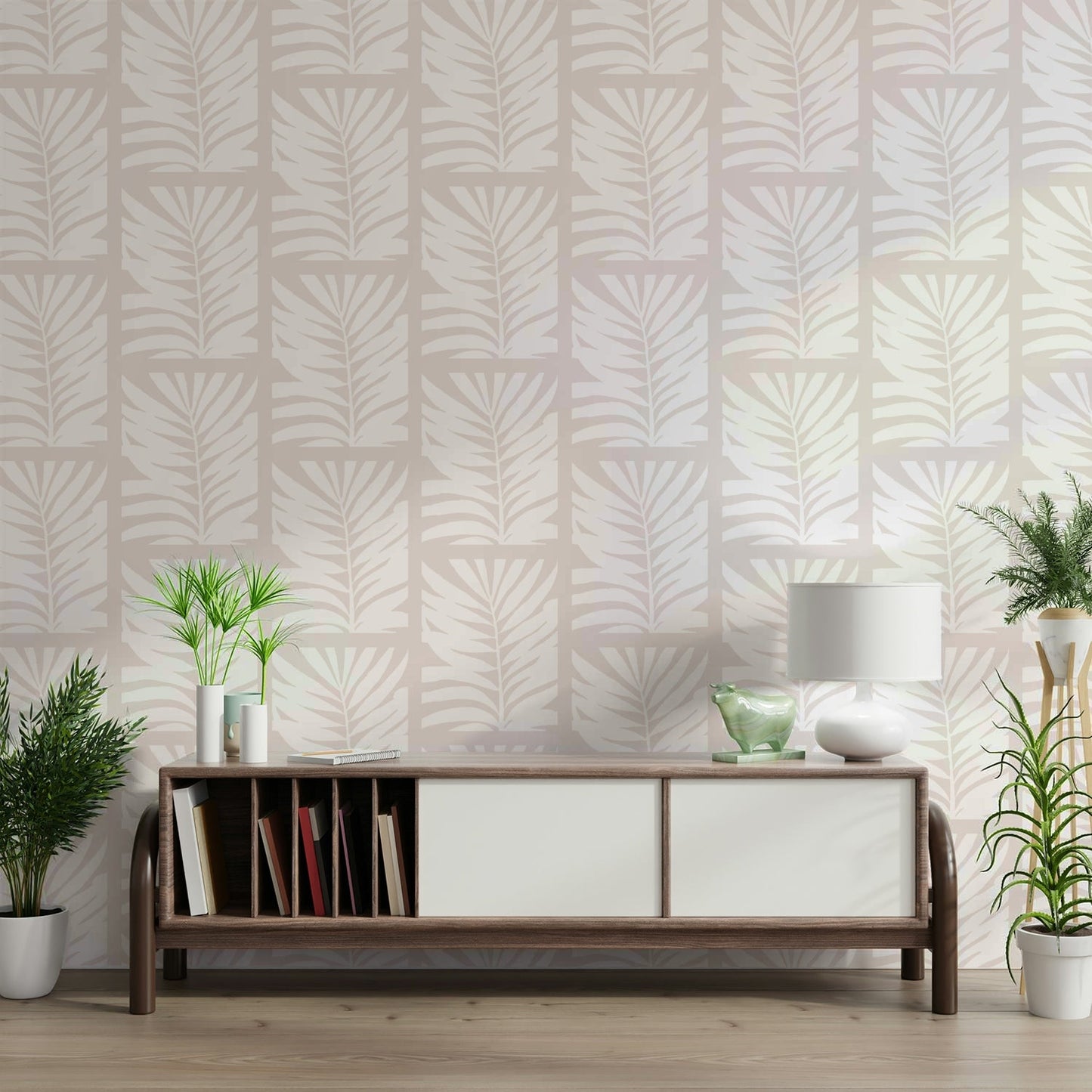 The composition is a repeating, subtle botanical pattern.


