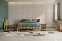 The colors are subtle and muted, with pale greens, whites, and light blues.

