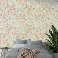 The background of the wallpaper is a solid, warm white.
