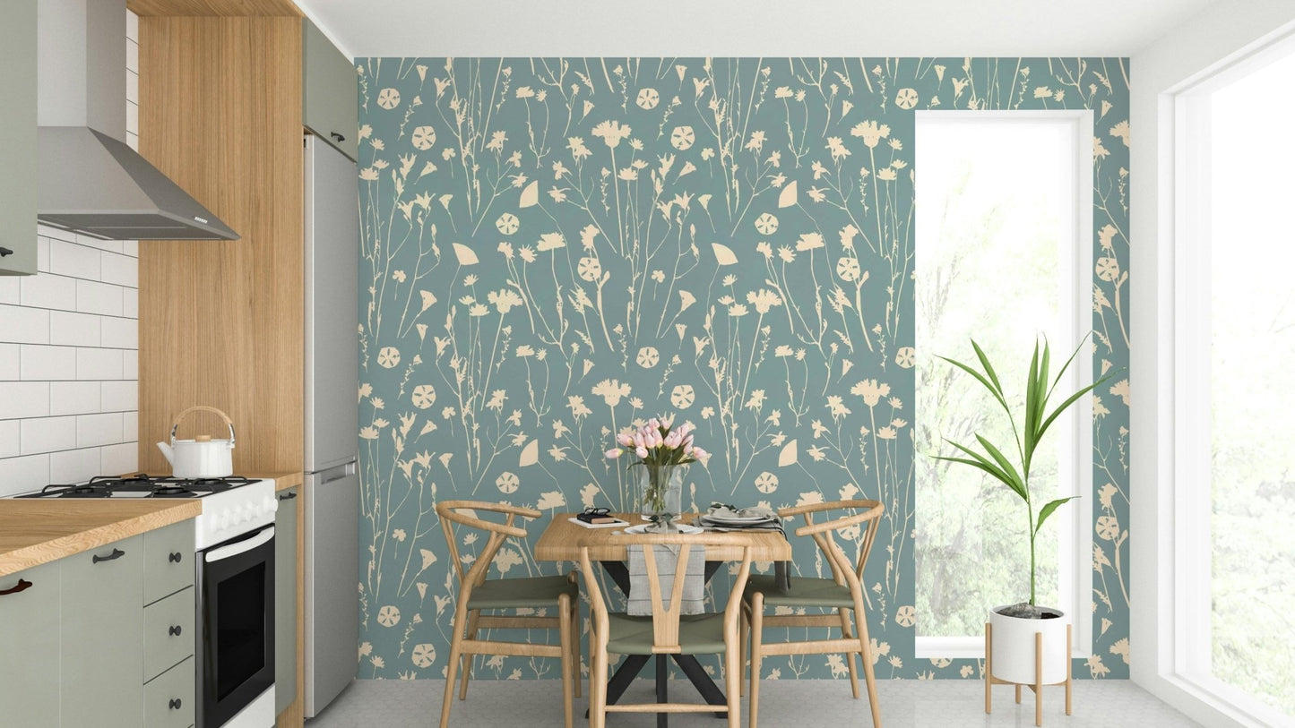 Subtle print wallpaper on a living room wall

