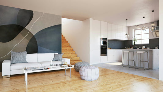An elegant wall mural with a soft abstract design.

