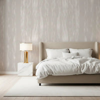 Bedroom calm deepens against the vertical streaks wall mural texture.GD9597