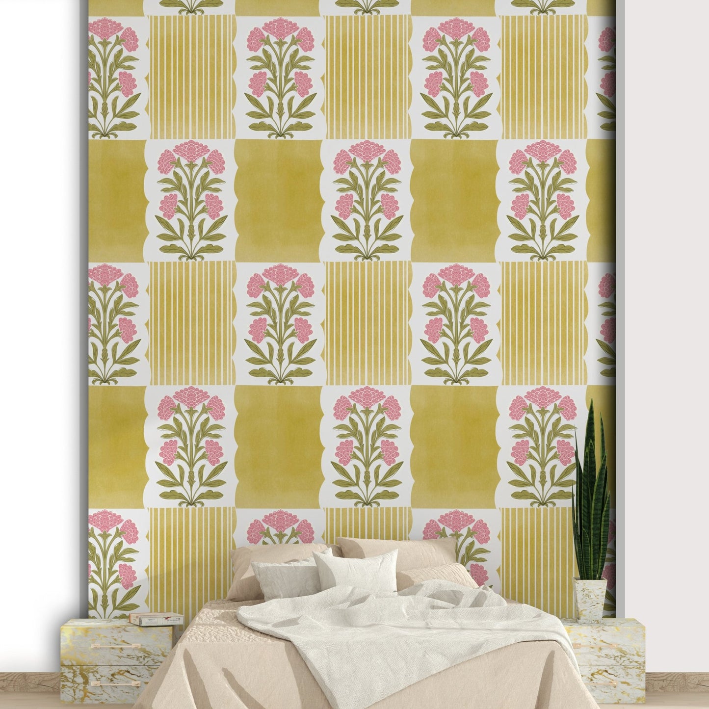 Subtle Stripes & Blooms wall mural

